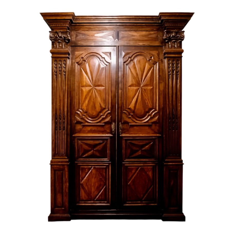 Armoire d'entrée en chêne et noyer Armoire d'entrée à pilastres