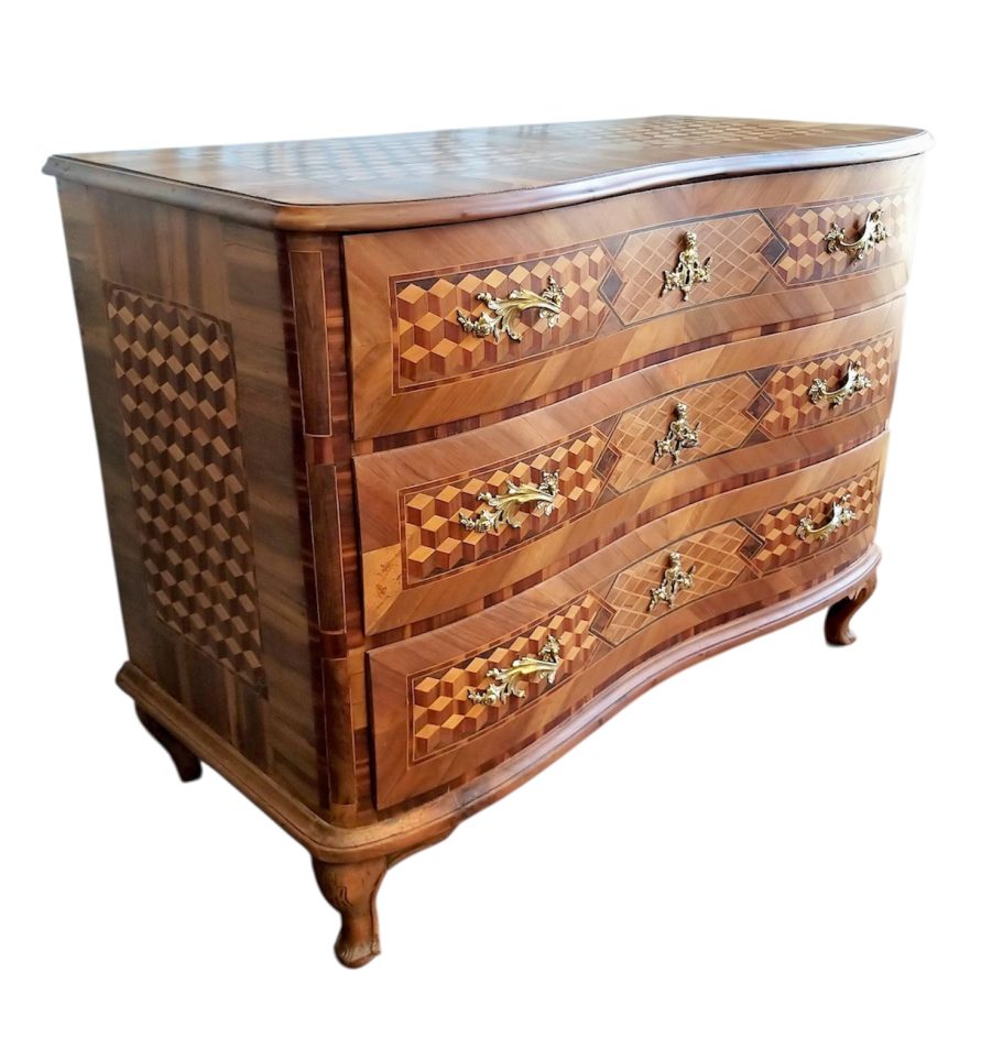 Commode en marqueterie de cube travail Allemand du XVIIIe siècle