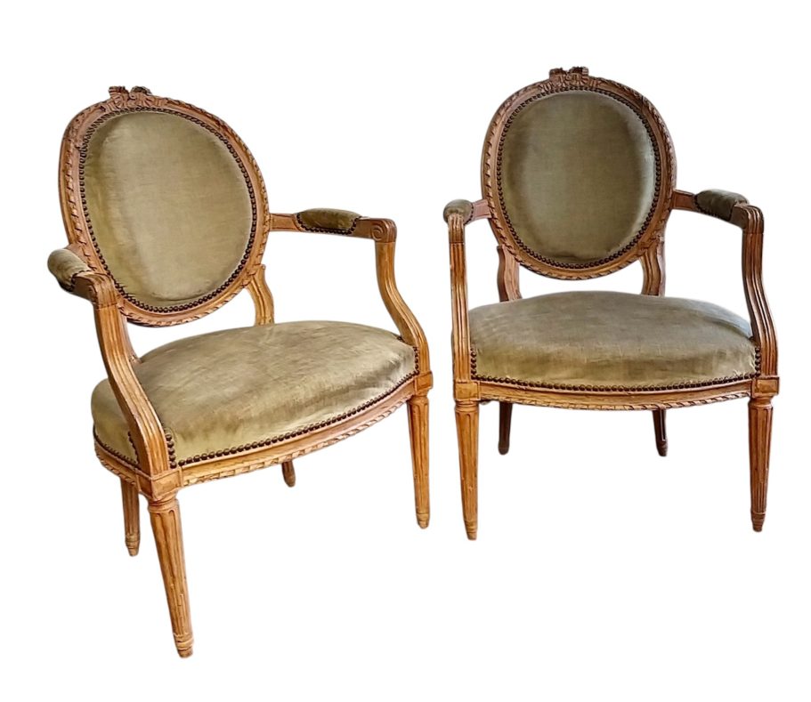 Paire de fauteuils à médaillons d'époque Louis XVI