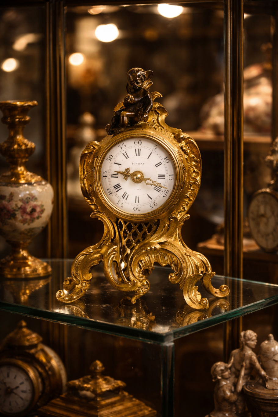 Horloge miniature en bronze doré signée Autray Horloge miniature en bronze doré signée Autray
